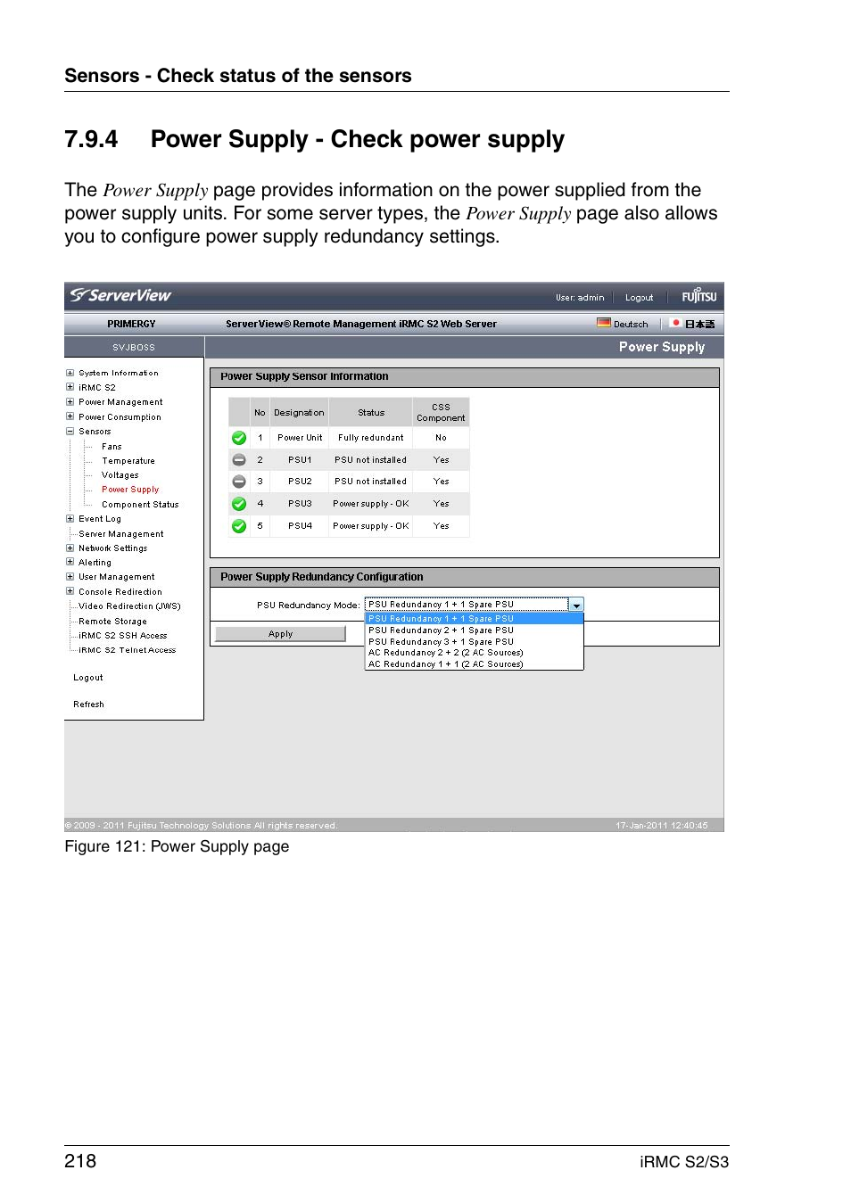 Power supply - check power supply, 4 power supply - check power supply | FUJITSU INTEGRATED REMOTE MANAGEMENT CONTROLLER IRMC S2/S3 User Manual | Page 218 / 426