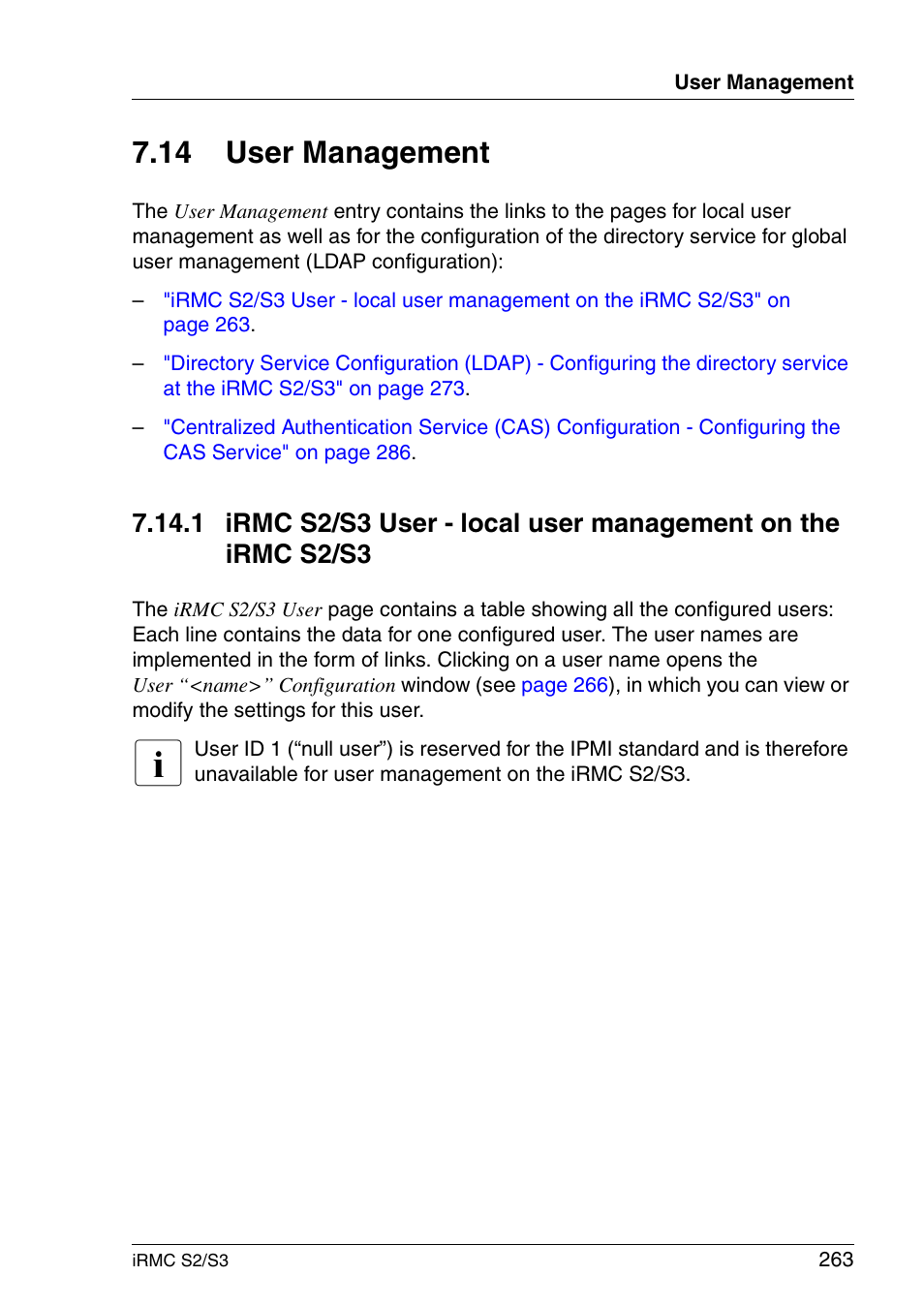 User management, 14 user management | FUJITSU INTEGRATED REMOTE MANAGEMENT CONTROLLER IRMC S2/S3 User Manual | Page 263 / 426