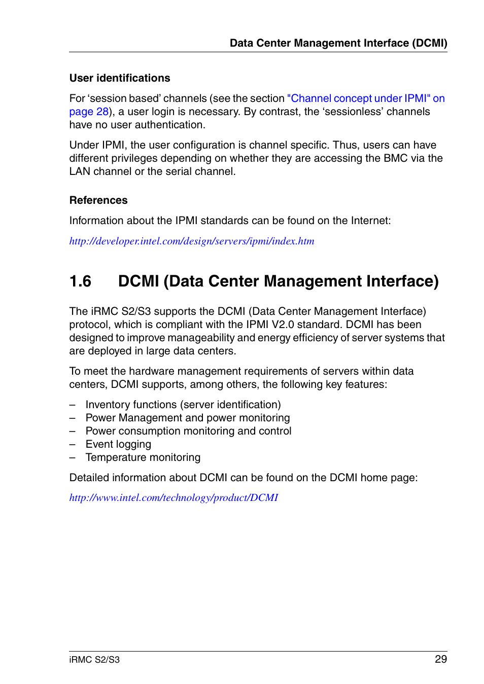 Dcmi (data center management interface), 6 dcmi (data center management interface) | FUJITSU INTEGRATED REMOTE MANAGEMENT CONTROLLER IRMC S2/S3 User Manual | Page 29 / 426