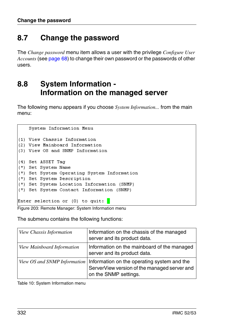 Change the password, Section "system information, Section "change the password | 7 change the password | FUJITSU INTEGRATED REMOTE MANAGEMENT CONTROLLER IRMC S2/S3 User Manual | Page 332 / 426