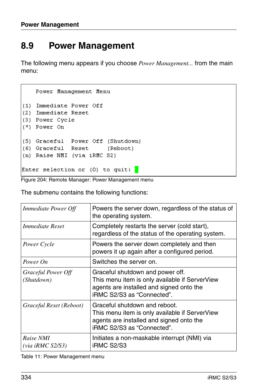 Power management, Section "power management" on, 9 power management | FUJITSU INTEGRATED REMOTE MANAGEMENT CONTROLLER IRMC S2/S3 User Manual | Page 334 / 426