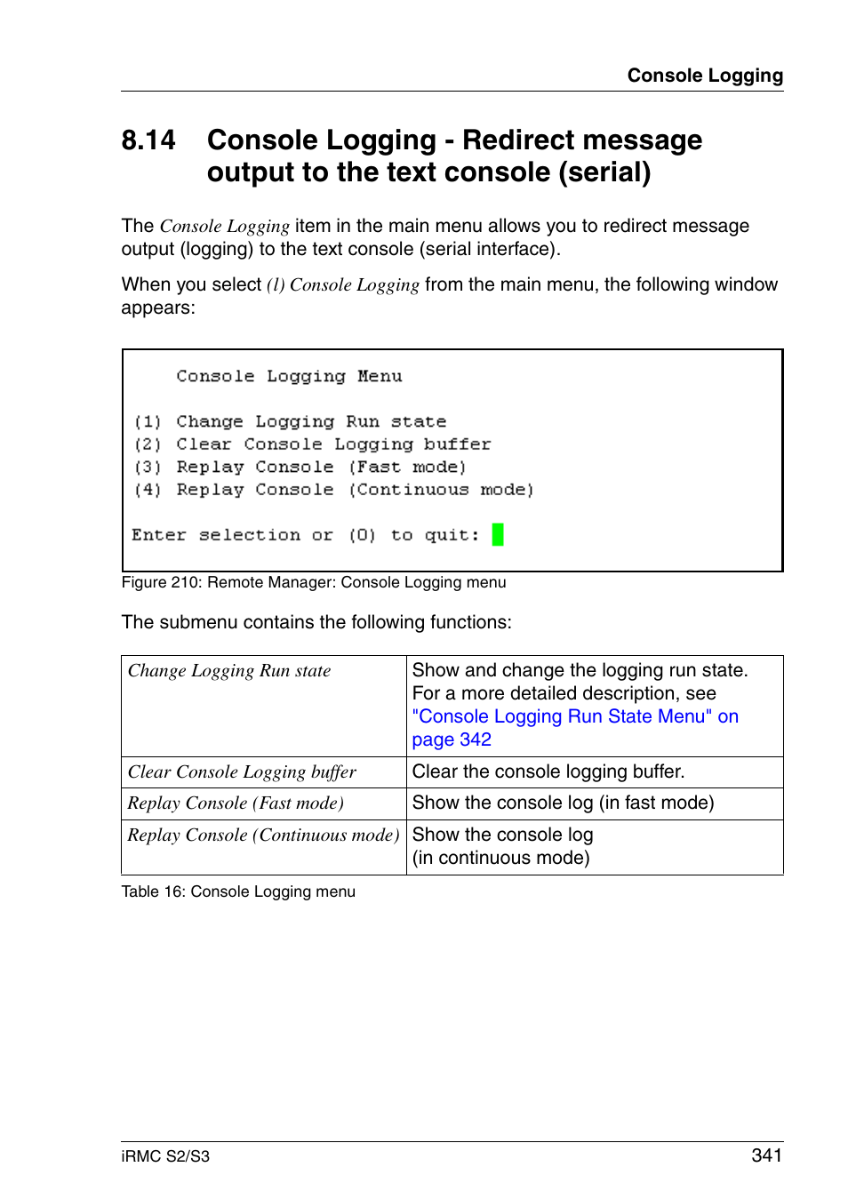 Section "console logging | FUJITSU INTEGRATED REMOTE MANAGEMENT CONTROLLER IRMC S2/S3 User Manual | Page 341 / 426