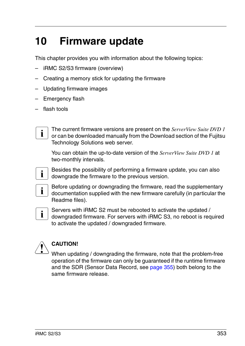 Firmware update, 10 firmware update | FUJITSU INTEGRATED REMOTE MANAGEMENT CONTROLLER IRMC S2/S3 User Manual | Page 353 / 426
