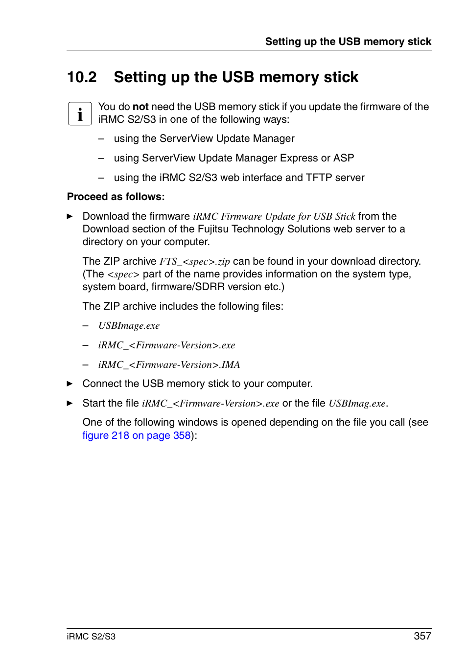 Setting up the usb memory stick | FUJITSU INTEGRATED REMOTE MANAGEMENT CONTROLLER IRMC S2/S3 User Manual | Page 357 / 426