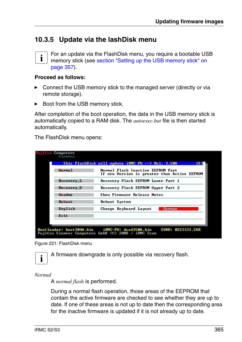 Update via the lashdisk menu, 5 update via the lashdisk menu | FUJITSU INTEGRATED REMOTE MANAGEMENT CONTROLLER IRMC S2/S3 User Manual | Page 365 / 426