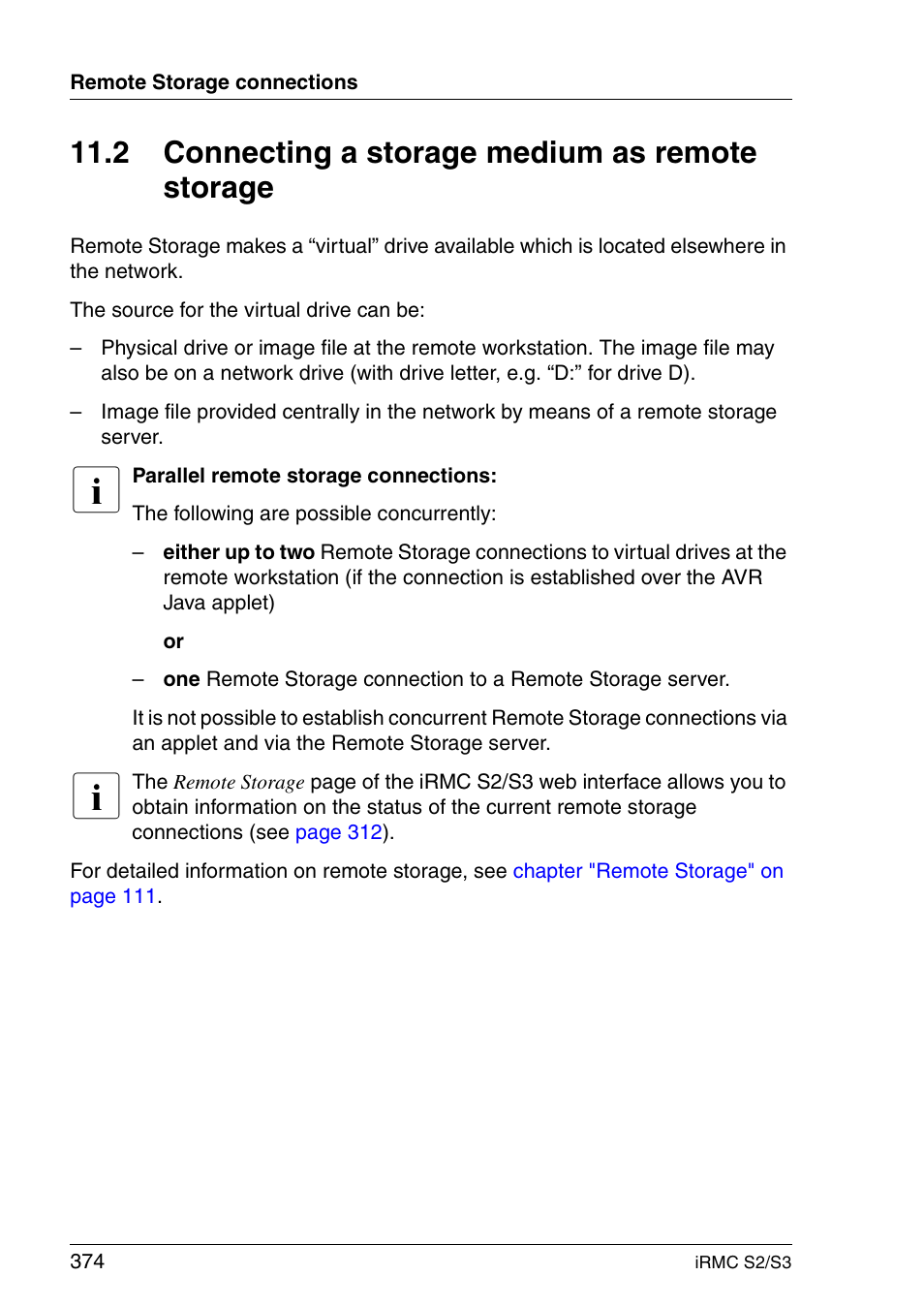 Connecting a storage medium as remote storage, 2 connecting a storage medium as remote storage | FUJITSU INTEGRATED REMOTE MANAGEMENT CONTROLLER IRMC S2/S3 User Manual | Page 374 / 426