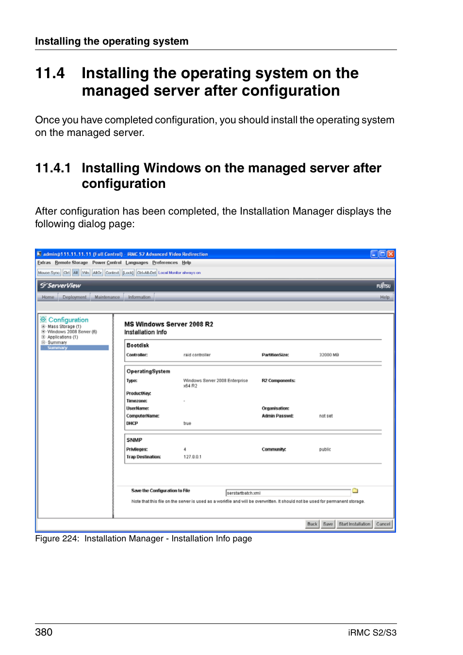 Section "installing windows on the managed | FUJITSU INTEGRATED REMOTE MANAGEMENT CONTROLLER IRMC S2/S3 User Manual | Page 380 / 426