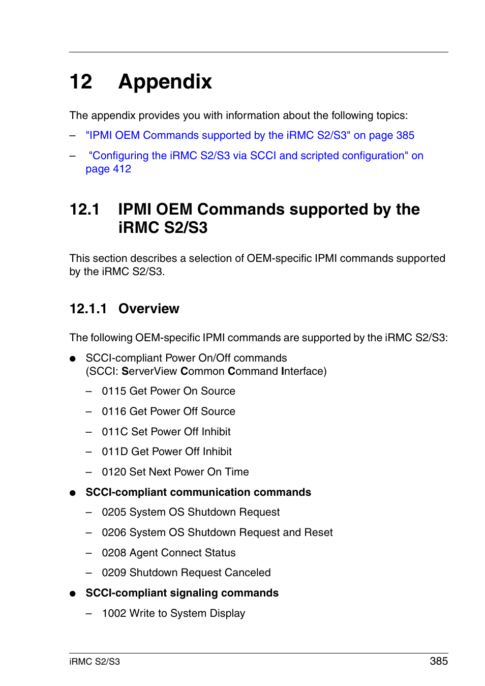 Appendix, Ipmi oem commands supported by the irmc s2/s3, Overview | 12 appendix, 1 ipmi oem commands supported by the irmc s2/s3, 1 overview | FUJITSU INTEGRATED REMOTE MANAGEMENT CONTROLLER IRMC S2/S3 User Manual | Page 385 / 426