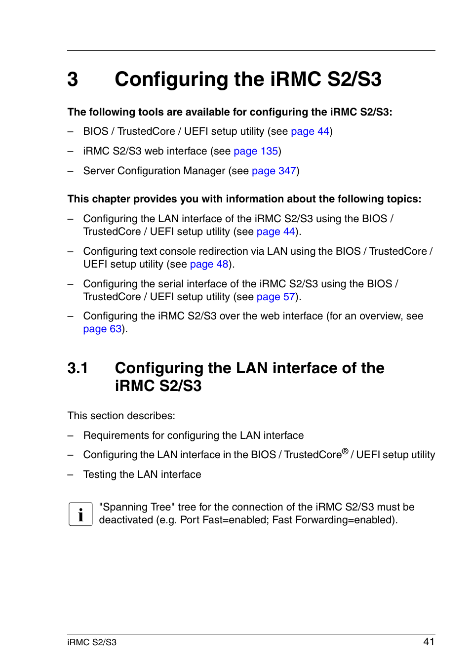 Configuring the irmc s2/s3, Configuring the lan interface of the irmc s2/s3, 3configuring the irmc s2/s3 | 1 configuring the lan interface of the irmc s2/s3 | FUJITSU INTEGRATED REMOTE MANAGEMENT CONTROLLER IRMC S2/S3 User Manual | Page 41 / 426