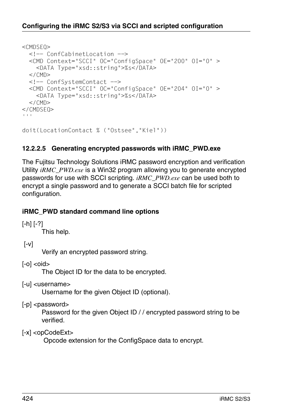 Generating encrypted passwords with irmc_pwd.exe, Section "generating | FUJITSU INTEGRATED REMOTE MANAGEMENT CONTROLLER IRMC S2/S3 User Manual | Page 424 / 426