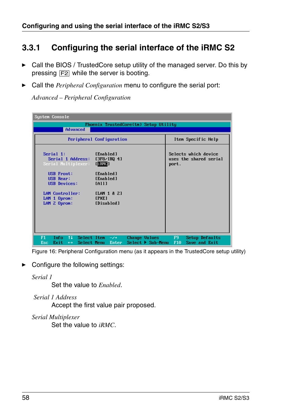 Configuring the serial interface of the irmc s2, 1 configuring the serial interface of the irmc s2 | FUJITSU INTEGRATED REMOTE MANAGEMENT CONTROLLER IRMC S2/S3 User Manual | Page 58 / 426