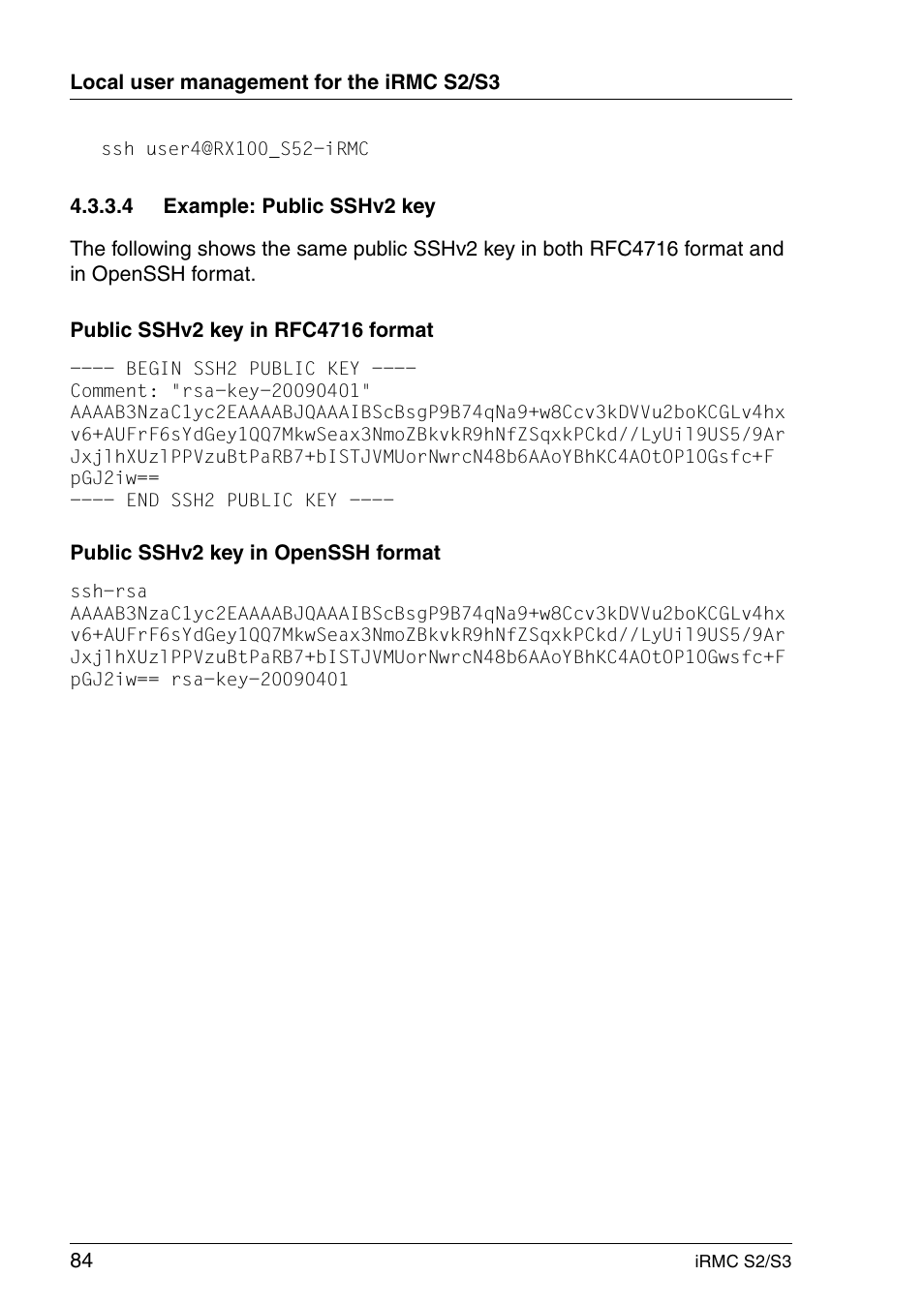 Example: public sshv2 key | FUJITSU INTEGRATED REMOTE MANAGEMENT CONTROLLER IRMC S2/S3 User Manual | Page 84 / 426