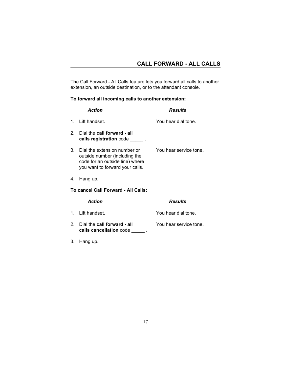 Call forward - all calls | FUJITSU F9600 F9600c User Manual | Page 25 / 96