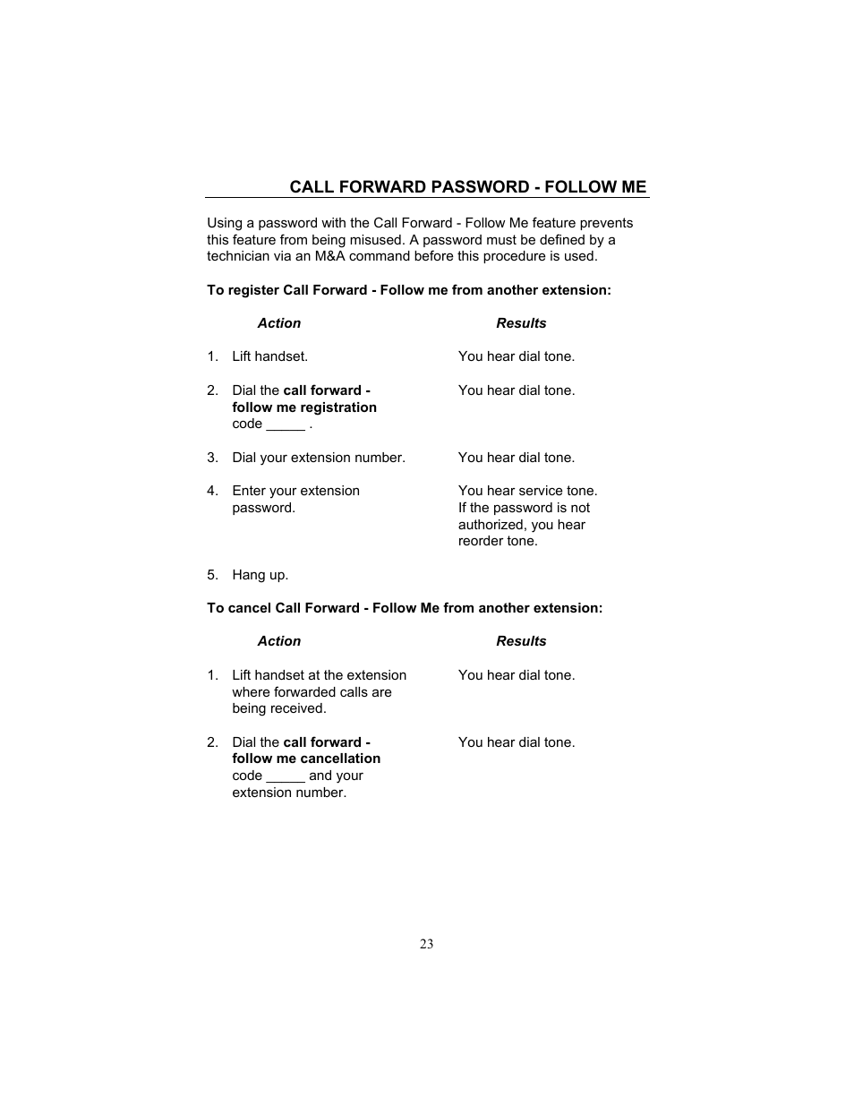 Call forward password - follow me | FUJITSU F9600 F9600c User Manual | Page 31 / 96