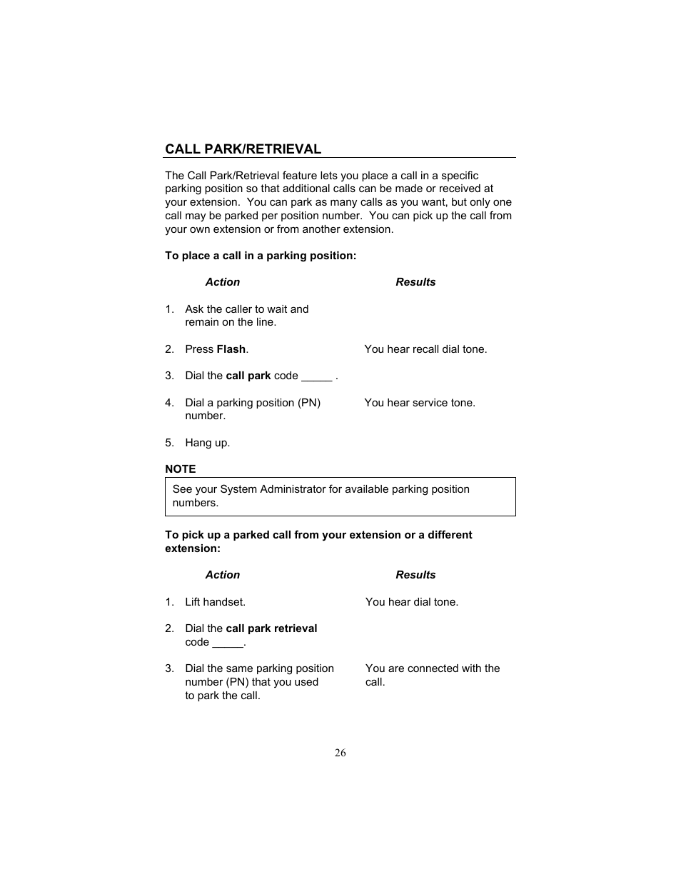 Call park/retrieval | FUJITSU F9600 F9600c User Manual | Page 34 / 96