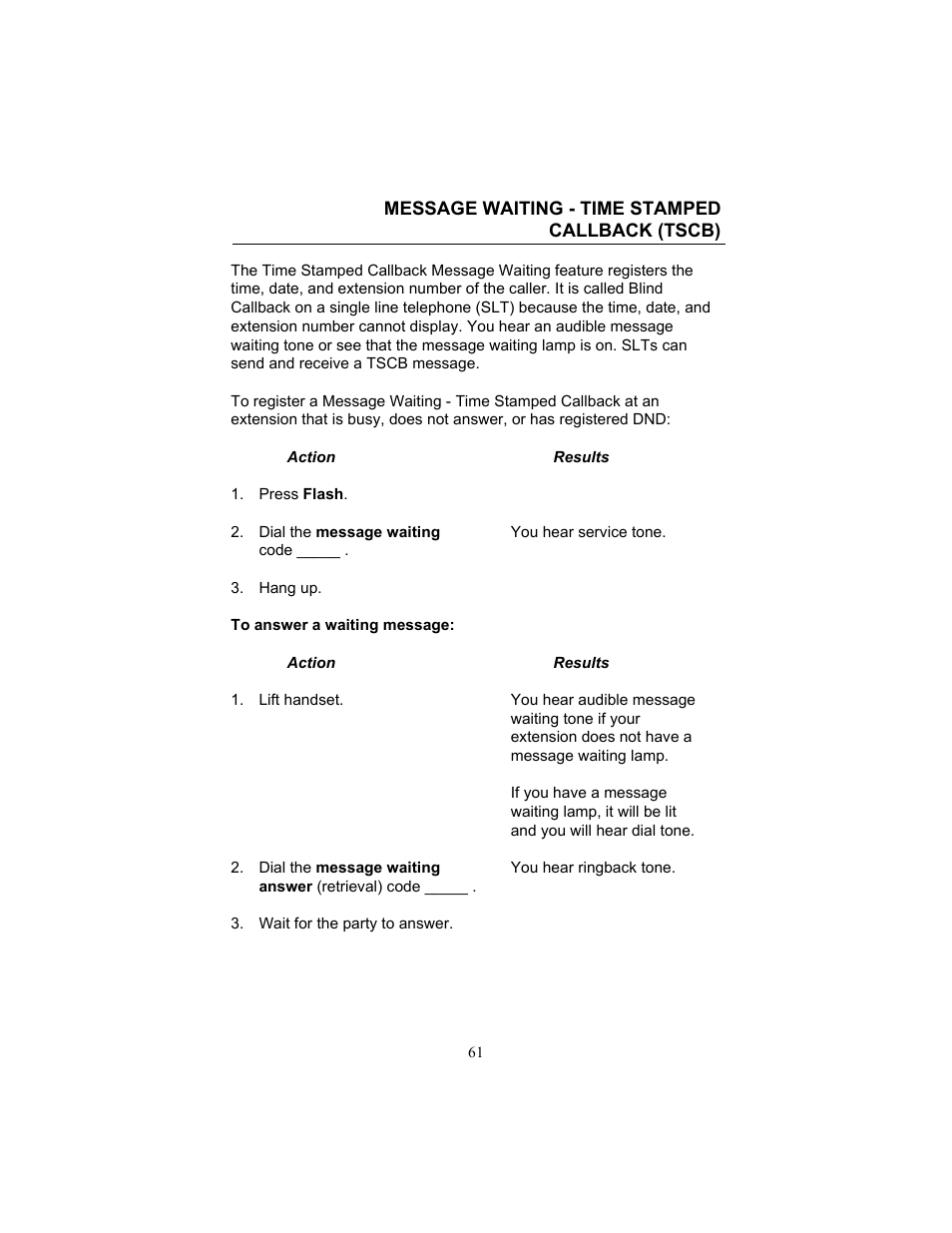 Message waiting - time stamped callback (tscb) | FUJITSU F9600 F9600c User Manual | Page 69 / 96