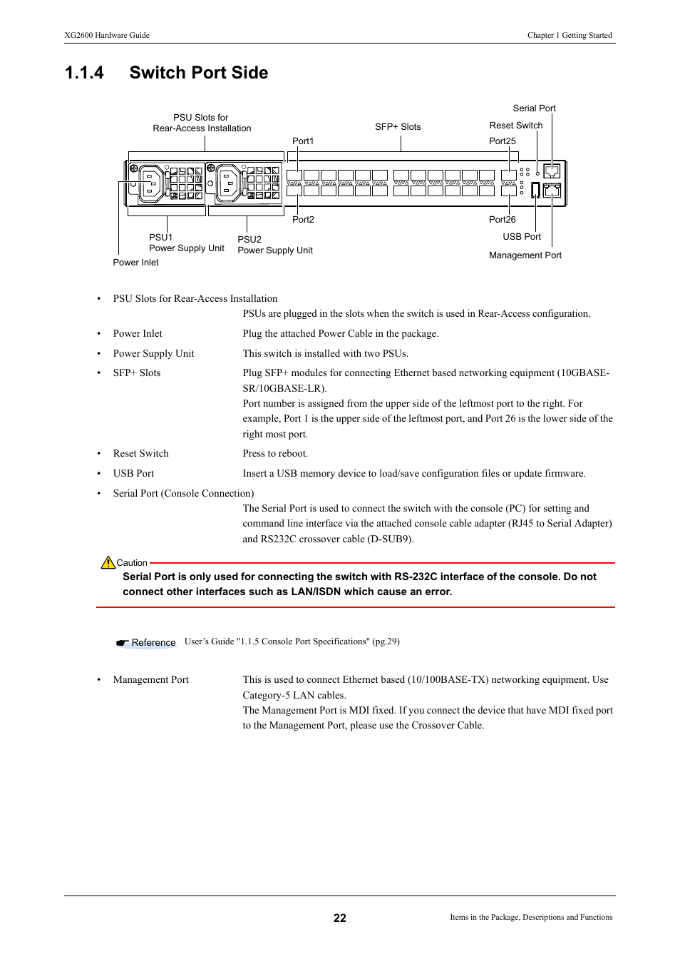 4 switch port side, Switch port side | FUJITSU XG2600 User Manual | Page 22 / 59