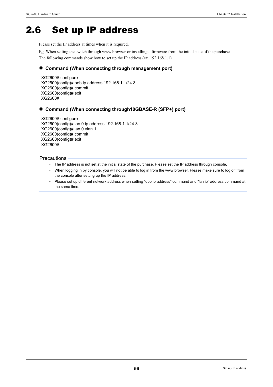 6 set up ip address, Set up ip address | FUJITSU XG2600 User Manual | Page 56 / 59