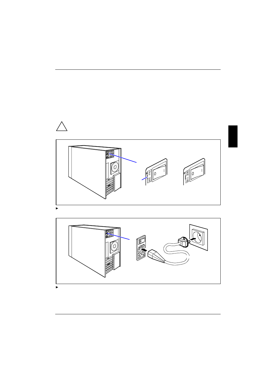 Connecting the tower server to the line voltage, 1 connecting the tower server to the line voltage, Connecting the tower server to the line | FUJITSU PRIMERGY B120 User Manual | Page 21 / 68