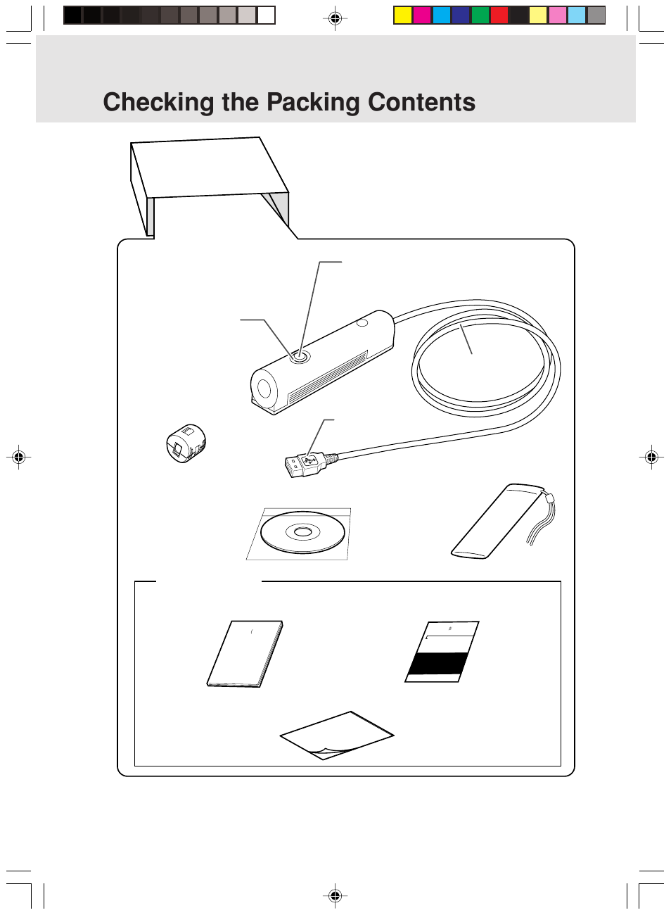 Checking the packing contents, Packing box, Accessory pack | FUJITSU Mobile Color Scanner User Manual | Page 13 / 65