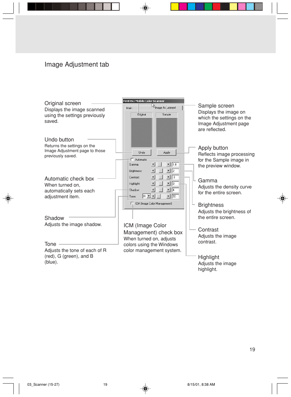 Image adjustment tab | FUJITSU Mobile Color Scanner User Manual | Page 31 / 65