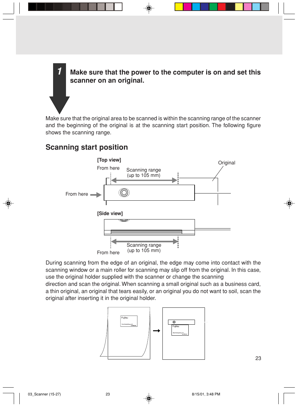 Scanning start position | FUJITSU Mobile Color Scanner User Manual | Page 35 / 65