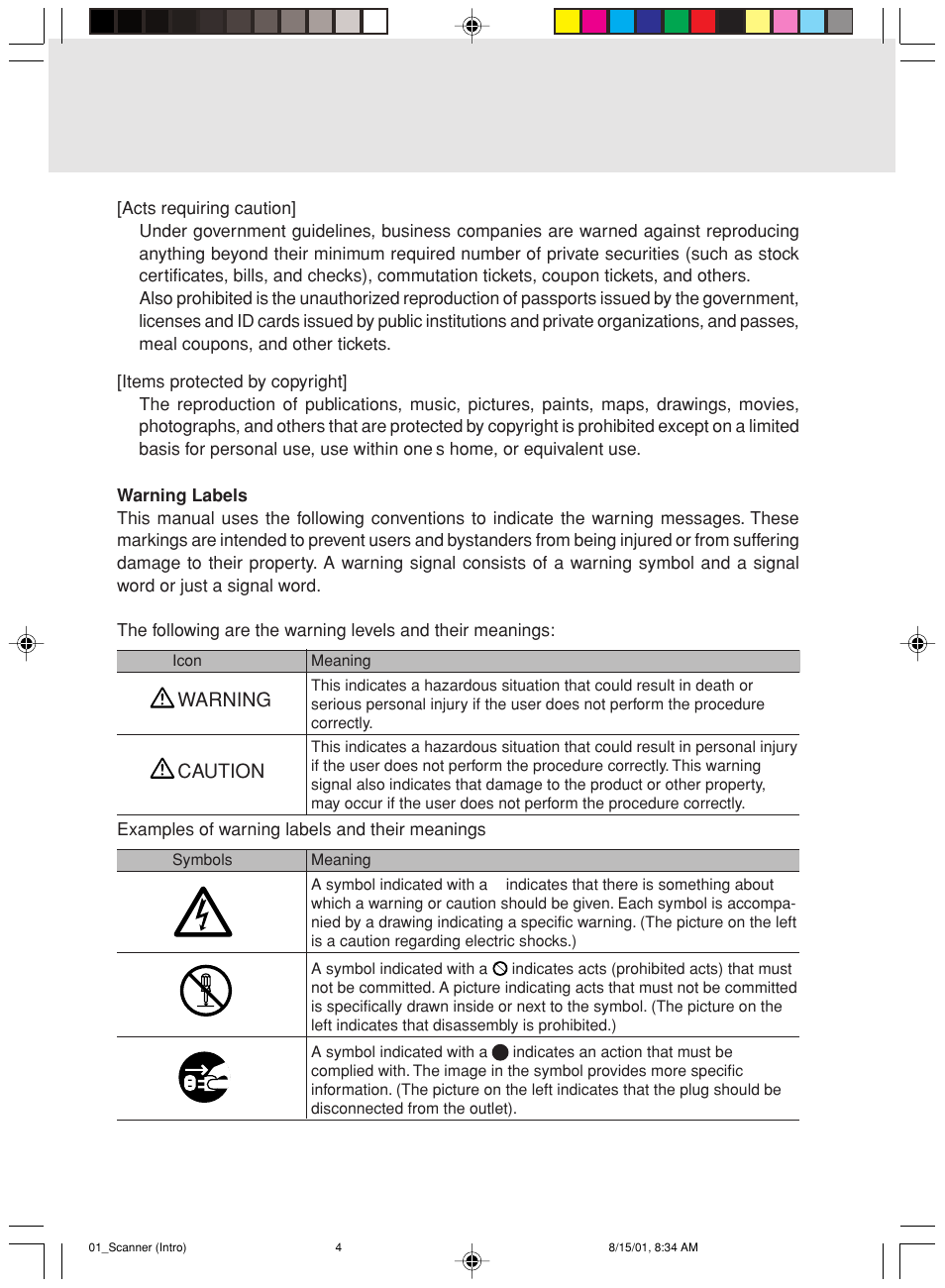 Warning caution | FUJITSU Mobile Color Scanner User Manual | Page 4 / 65