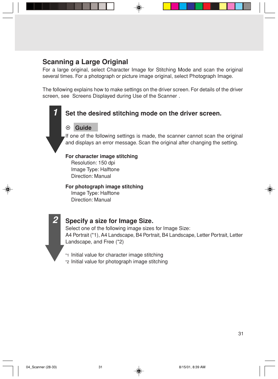 Scanning a large original | FUJITSU Mobile Color Scanner User Manual | Page 43 / 65