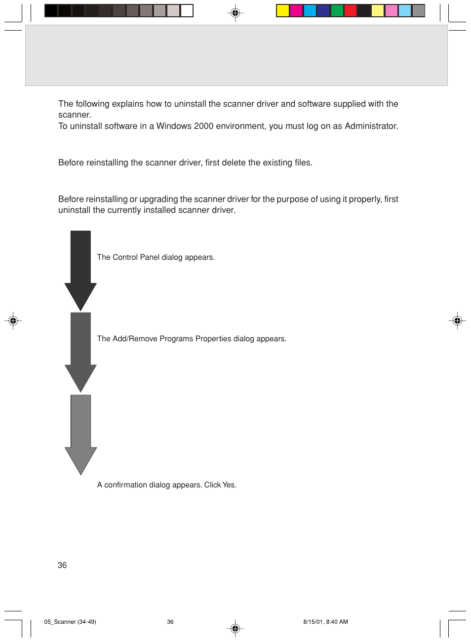 Uninstalling software | FUJITSU Mobile Color Scanner User Manual | Page 48 / 65