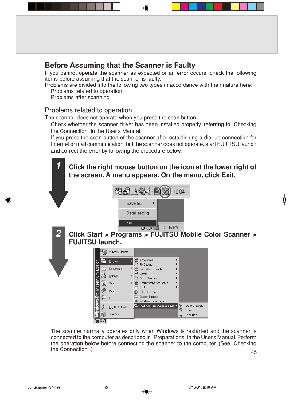 Before assuming that the scanner is faulty | FUJITSU Mobile Color Scanner User Manual | Page 57 / 65