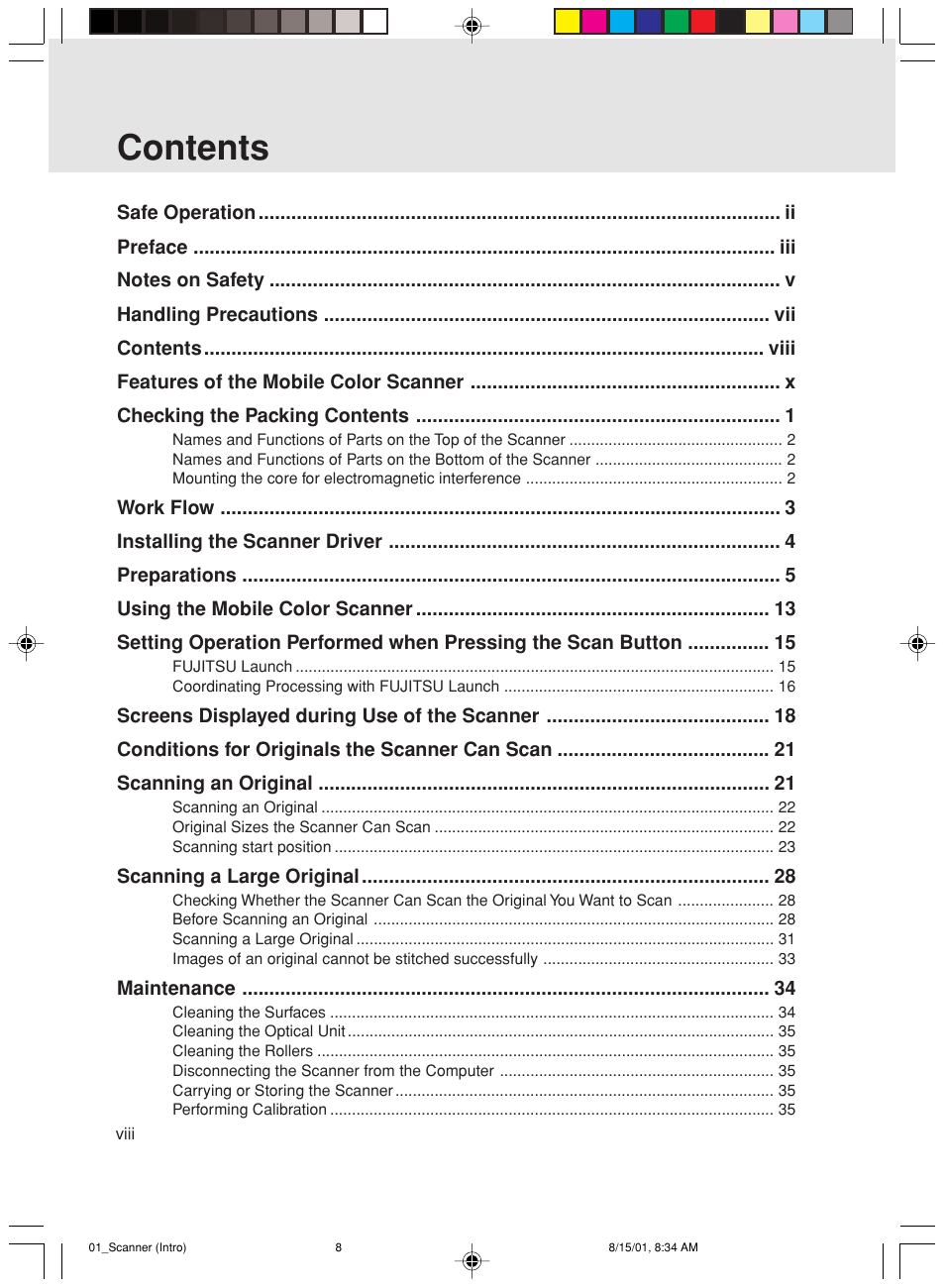 FUJITSU Mobile Color Scanner User Manual | Page 8 / 65