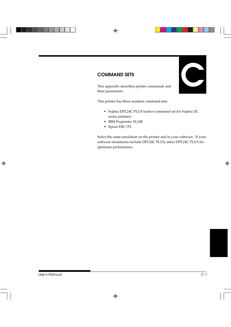Appendix c command sets | FUJITSU DL3800 User Manual | Page 183 / 262