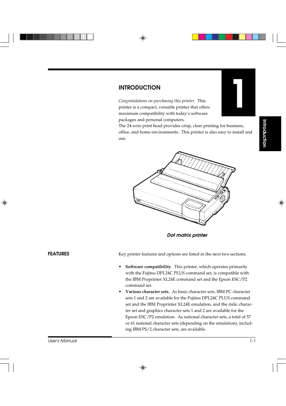 Chapter 1 introduction, Features | FUJITSU DL3800 User Manual | Page 19 / 262