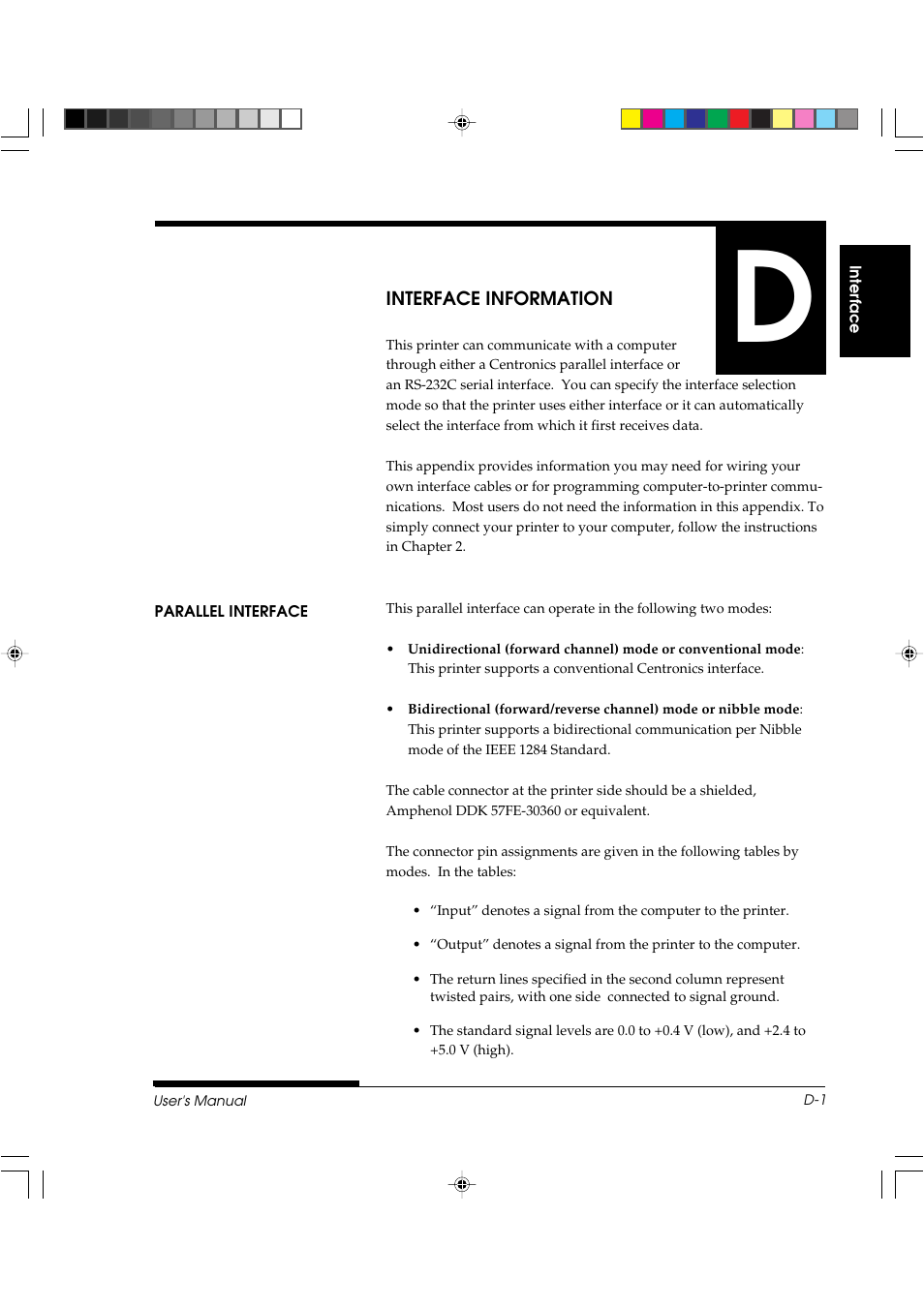 Appendix d interface information | FUJITSU DL3800 User Manual | Page 213 / 262