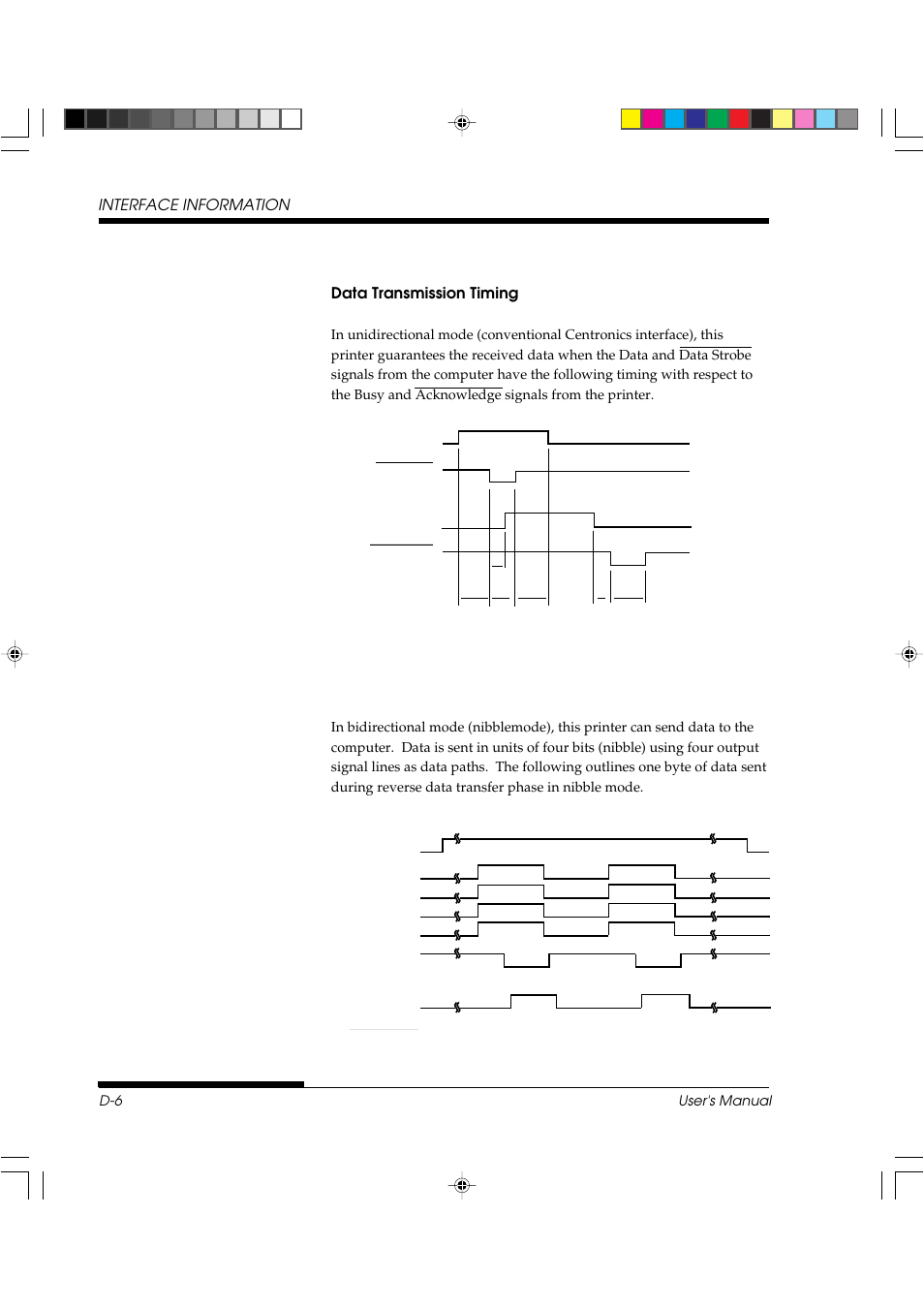 Interface information data transmission timing, User's manual d-6 | FUJITSU DL3800 User Manual | Page 218 / 262