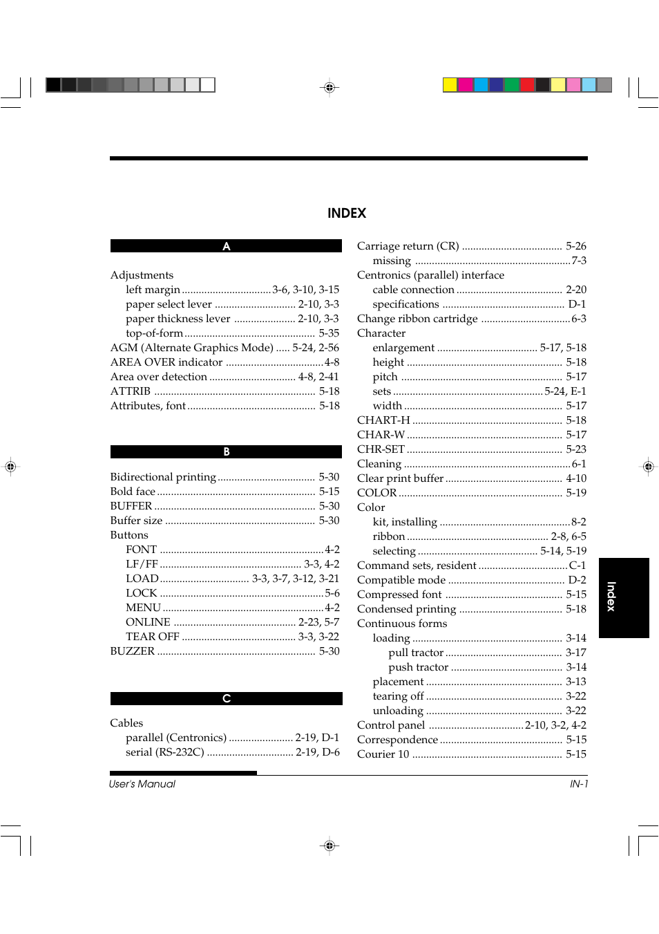 Index, In–1 | FUJITSU DL3800 User Manual | Page 253 / 262