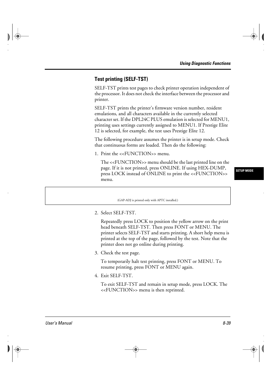 Test printing (self-tst) | FUJITSU DL6400 User Manual | Page 120 / 247