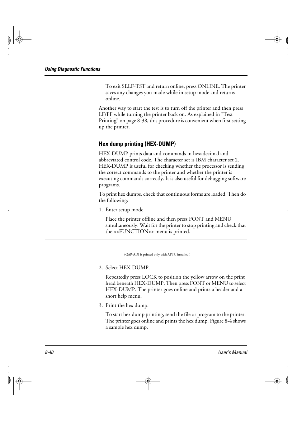 Hex dump printing (hex-dump) | FUJITSU DL6400 User Manual | Page 121 / 247