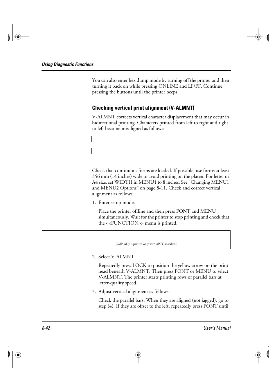 Checking vertical print alignment (v-almnt) | FUJITSU DL6400 User Manual | Page 123 / 247