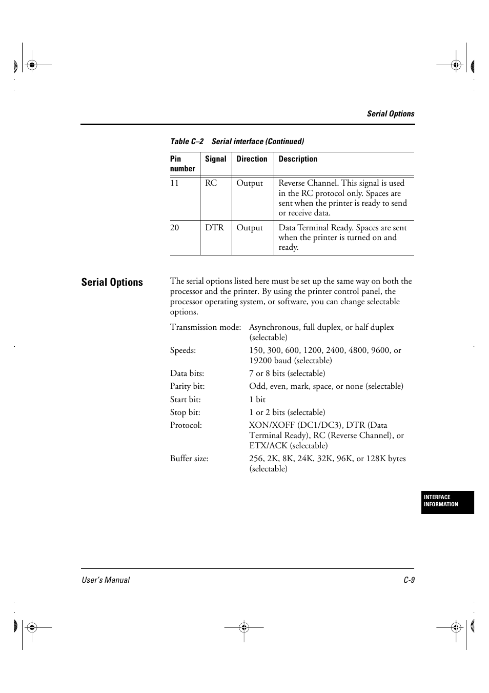 Serial options | FUJITSU DL6400 User Manual | Page 184 / 247