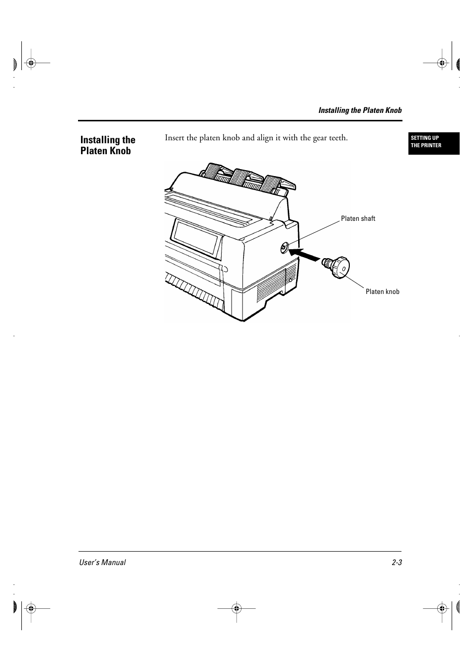 Installing the platen knob | FUJITSU DL6400 User Manual | Page 20 / 247