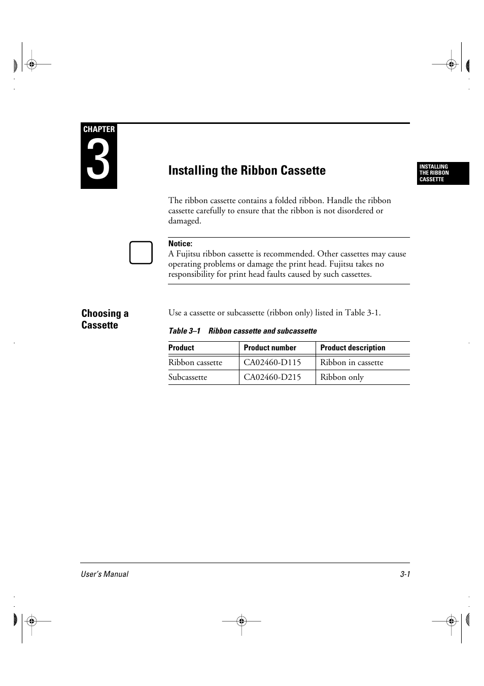 Installing the ribbon cassette | FUJITSU DL6400 User Manual | Page 24 / 247