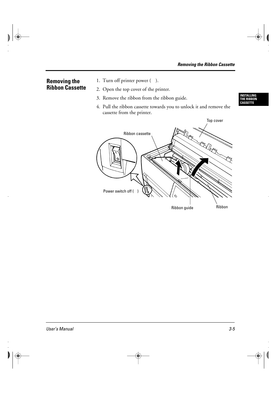 Removing the ribbon cassette | FUJITSU DL6400 User Manual | Page 28 / 247