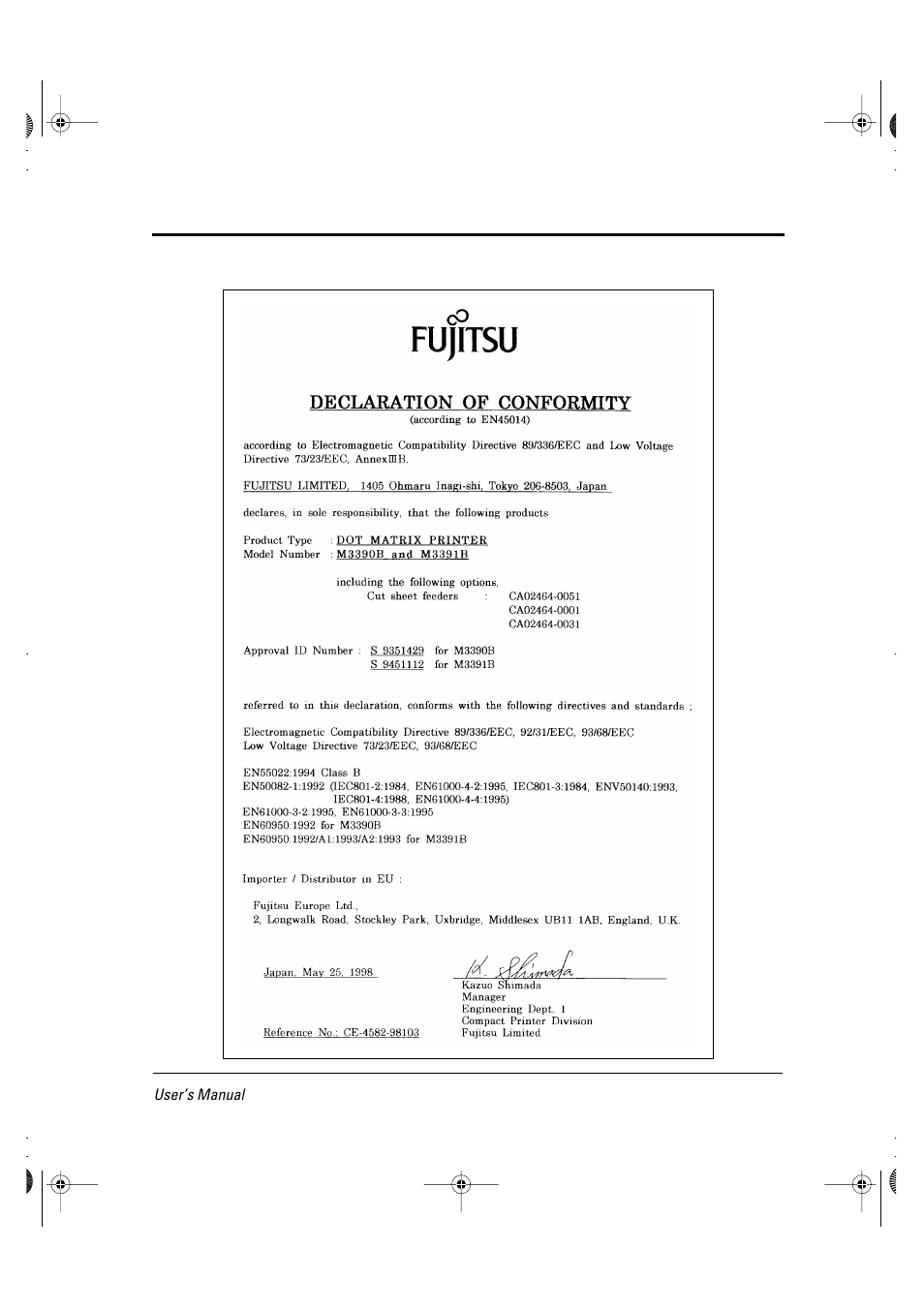 Declaration of conformity | FUJITSU DL6400 User Manual | Page 4 / 247