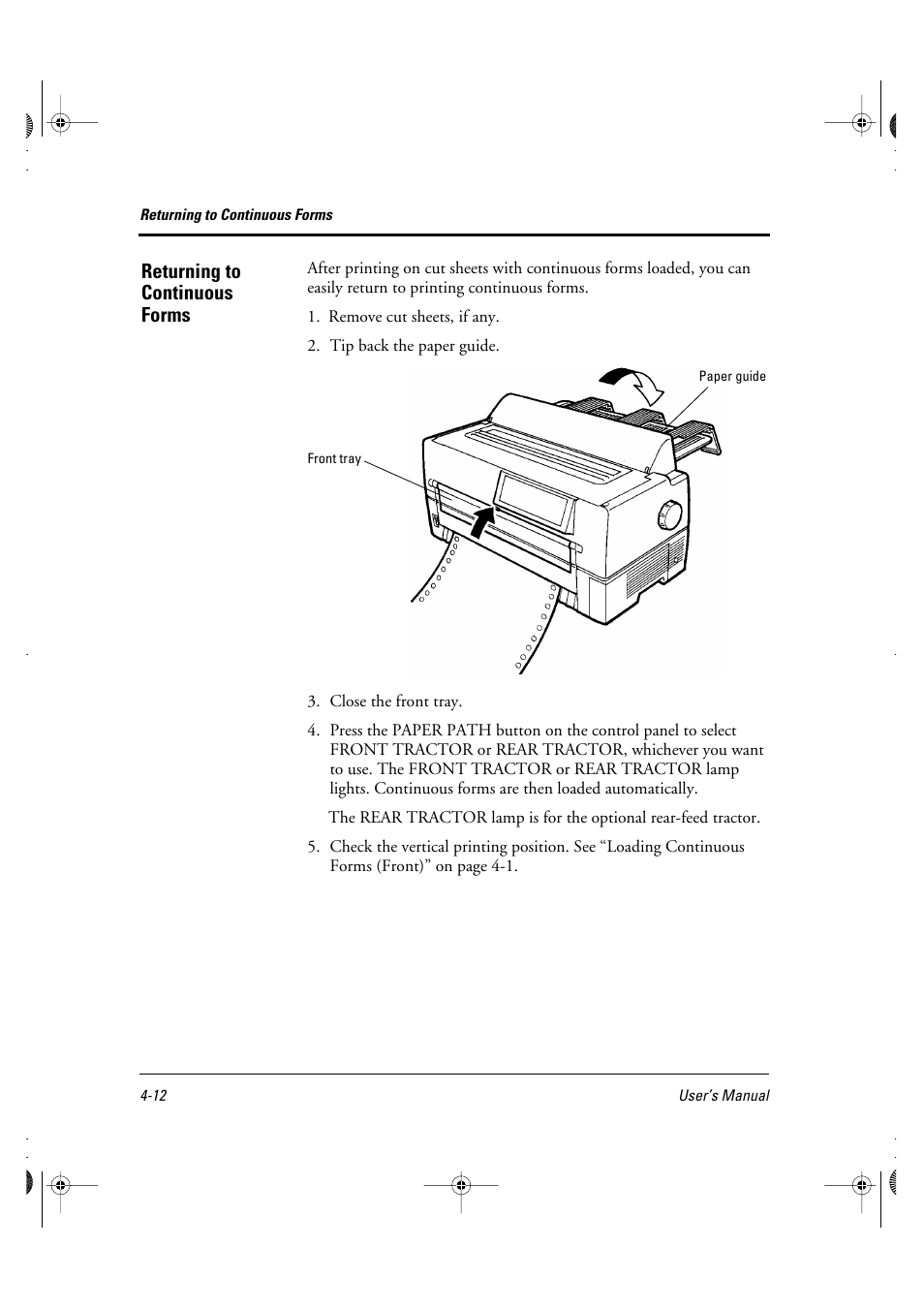Returning to continuous forms | FUJITSU DL6400 User Manual | Page 43 / 247