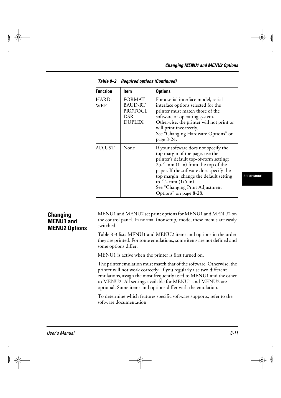 Changing menu1 and menu2 options | FUJITSU DL6400 User Manual | Page 92 / 247