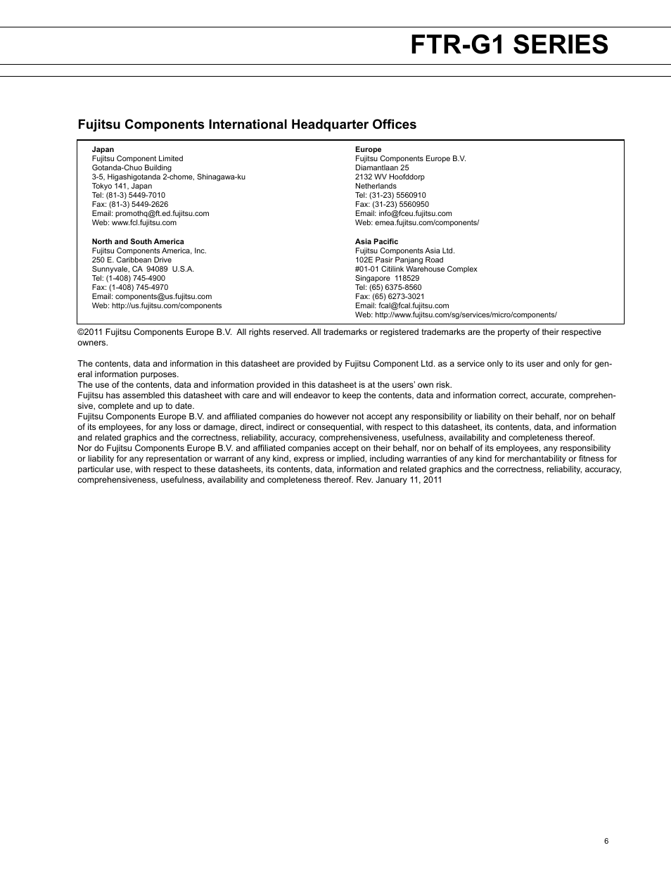 Ftr-g1 series, Ftr-k1 series | FUJITSU FTR-G1 User Manual | Page 6 / 6