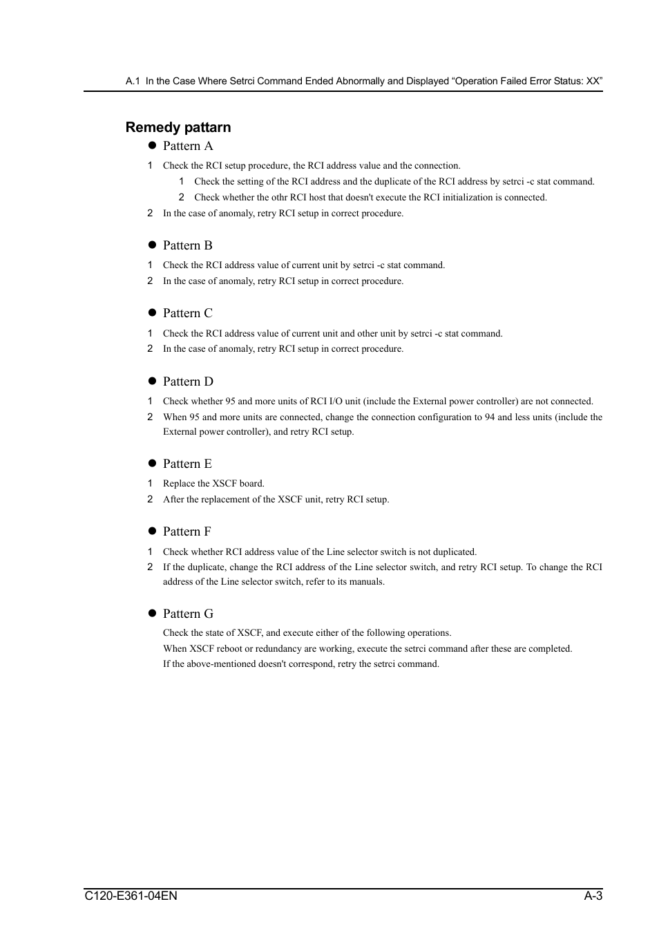 Pattern a, Pattern b, Pattern c | Pattern d, Pattern e, Pattern f, Pattern g, Remedy pattarn | FUJITSU C120-E361-04EN User Manual | Page 33 / 36