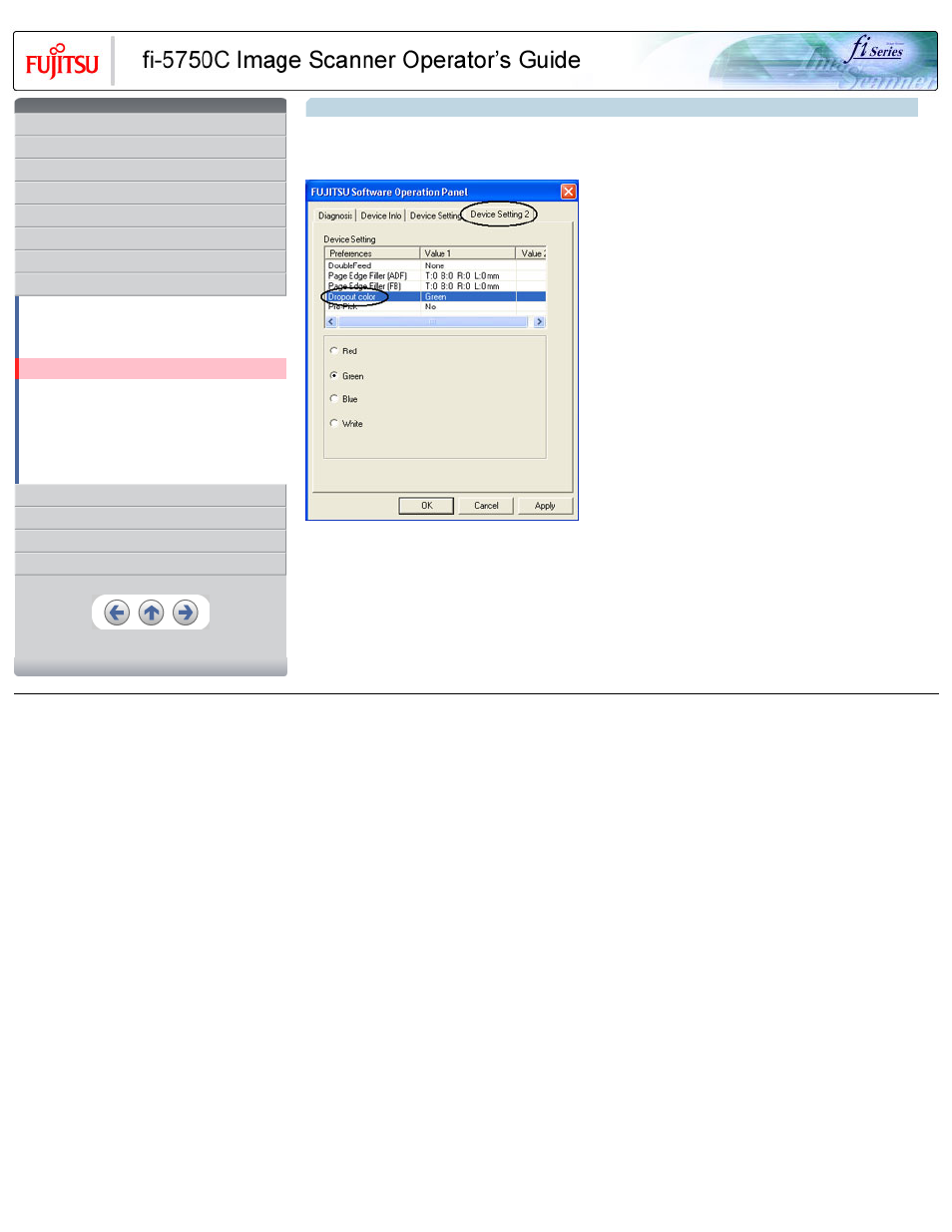 4 setting dropout color, Dropout color | FUJITSU FIJITSU Image Scanner fi-5750C User Manual | Page 143 / 167