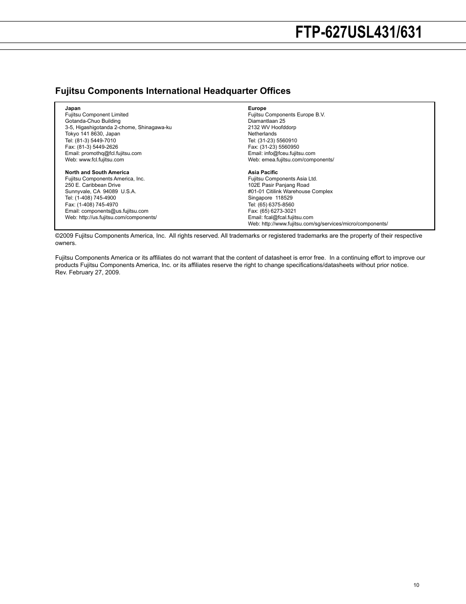 FUJITSU FTP-627USL431 User Manual | Page 10 / 10